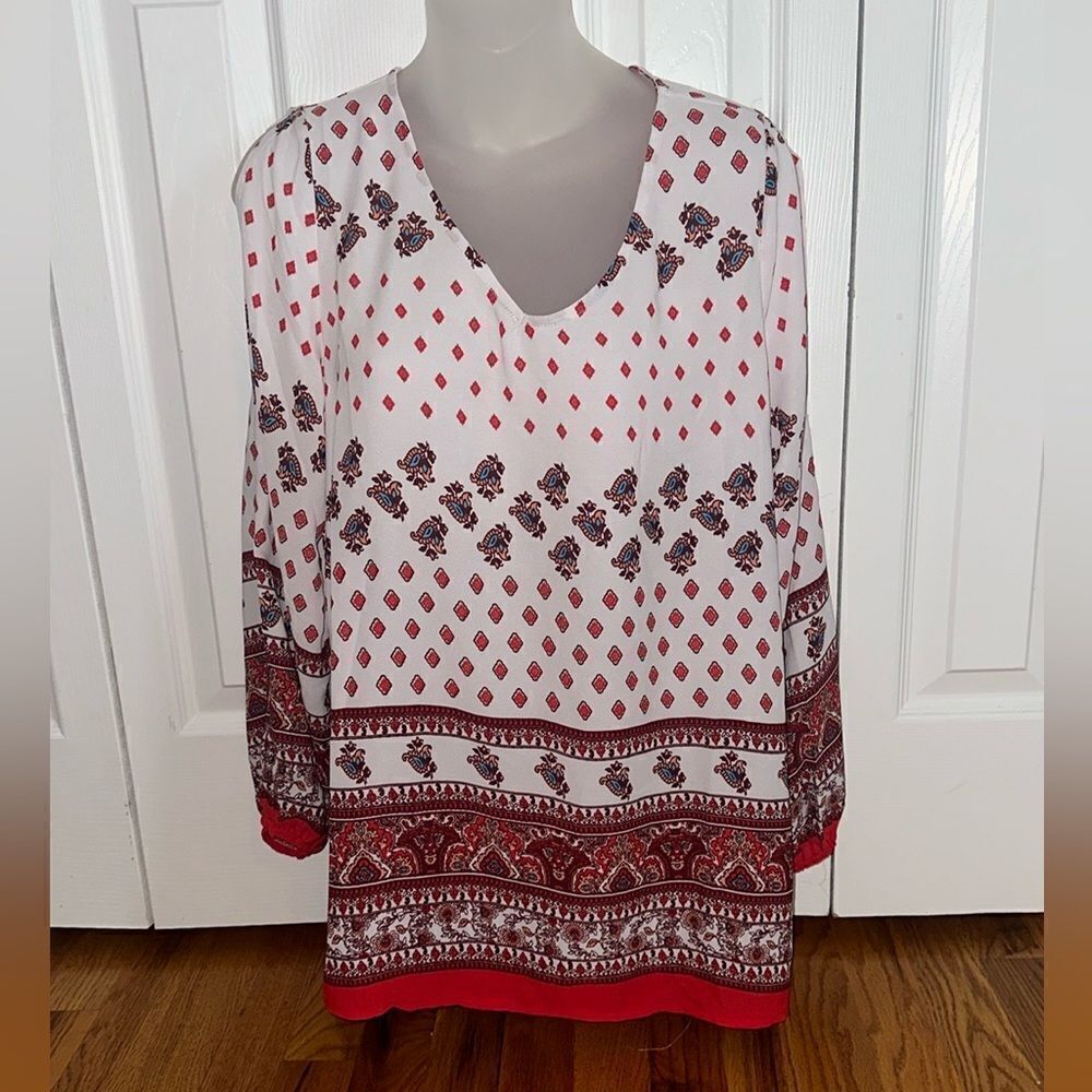 Misia Sheer White Boho Hippie Paisley Print Top Peep Shoulder Medium M NWT